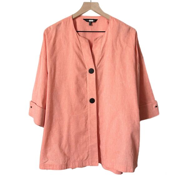 Ming Wang Cotton Linen Blend Button Down Shirt Coral Size XL - Picture 1 of 6